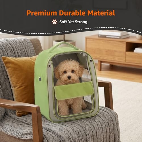 Image of Amazon Basics Premium Pet Carrier Backpack | Green | Spacious and Breathable Design | Durable Travel Bag for Cats, Kittens and Puppies | 32cm x 23cm x 38cm