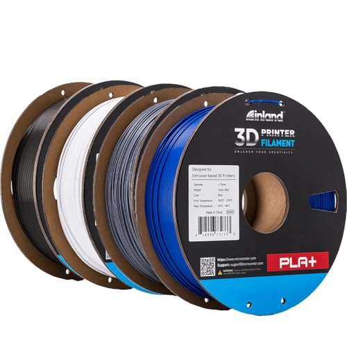 Image of INLAND Micro Center PLA+ 3D Printing Filament 1.75mm - PLA Pro Dimensional Accuracy + /- 0.03 mm - 1kg Cardboard Spool (2.2 lbs) (4 Pack Black, White, Gray, Blue, 1.75mm)