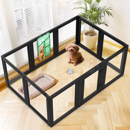 Image of FXW AuraSpace Acrylic Indoor Dog Playpen for Puppies and Small Dogs, 24 Inch, 10 Panels, Black