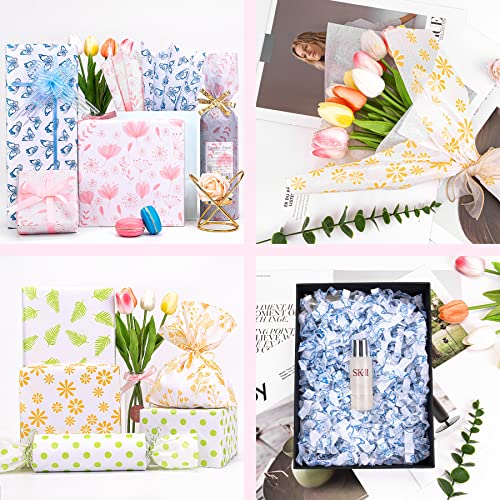 Image of Larcenciel Metallic Flower Tissue Paper - 60 Sheets for Gift Wrapping, Birthday, Holiday & Party Decor, Crafts & Packaging - 19.7x13.8in