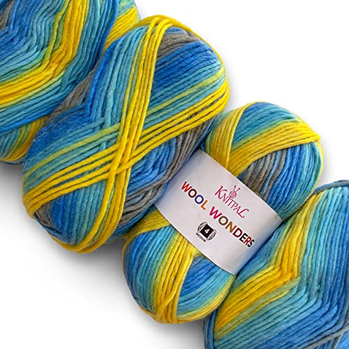 Image of Wool Wonders Yarn for Crocheting, 4-Pack (640Yds / 400G), Free Patterns - Wool Yarn for Knitting - Aran /Heavy #4 Medium Worsted Weight - Blue Skies