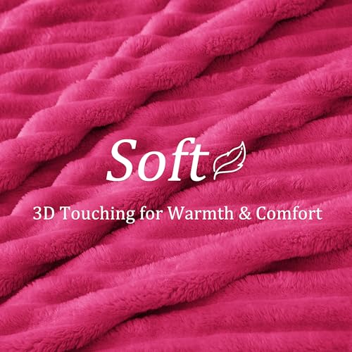 Image of BEDELITE Ribbed Twin Blanket for Couch & Bed, Hot Pink, 60 inchx80 inch