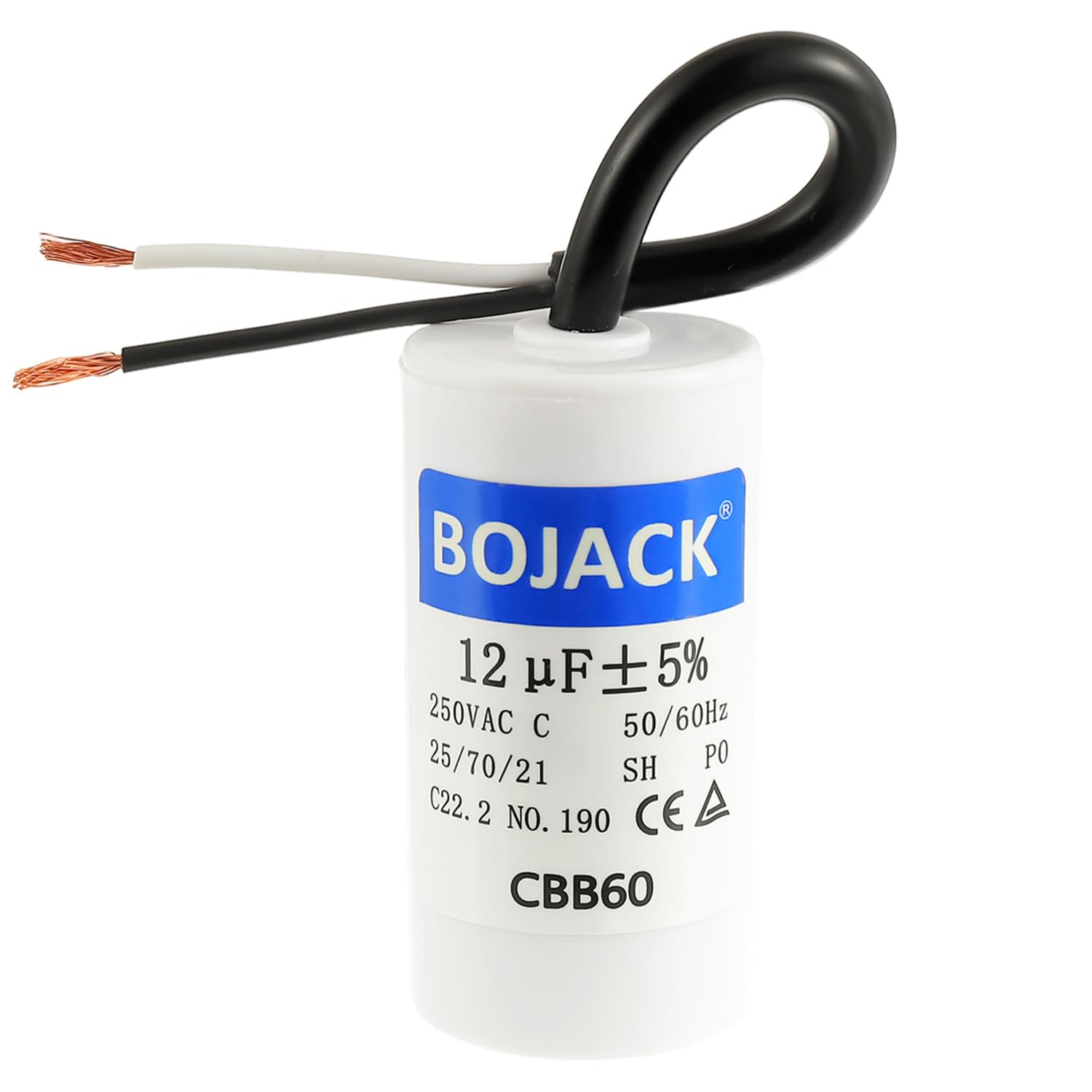 Photo 1 of BOJACK Run Capacitor 12 uF 250V AC 12 MFD CBB60 2 Wire 50/60Hz Cylinder Motor Run Capacitor for Motor Blower air Compressor and air Conditioner Compressor Replacement Part