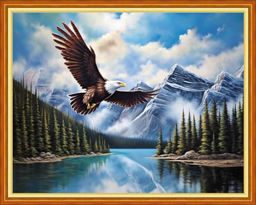 Image of Dooxvey Cross Stitch Kits for Adult Beginners - Full Range of Stamped Kits, Needlepoint & Embroidery Kits - 11CT Cross Stitch Patterns - Eagle Mountain & River - 16x20 inch