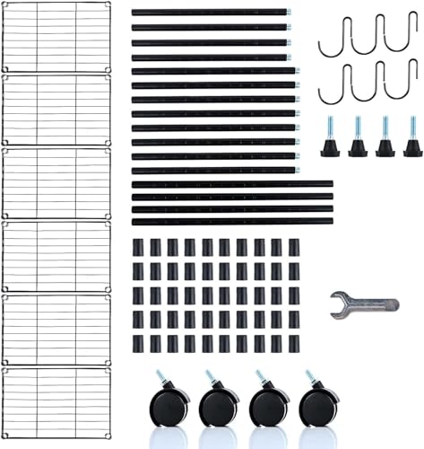 Image of Simple Deluxe 6-Tier Storage Shelves, 17.32 inch W x 11.42 inch D x 64.96 inch H Adjustable Shelving Unit with Wheels and Hanging Hooks, Black