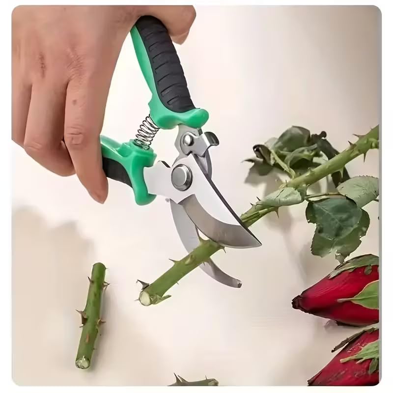 Image of Heavy Duty Garden Pruner & Plant Cutter Scissor with Safety Lock - Carbon Steel Bypass Pruning Shears for Home Gardening, Flowers, and Branch Trimming (Multicolor, Manual)