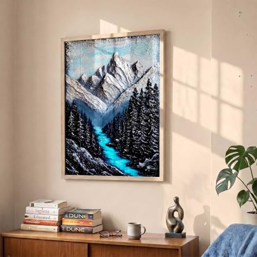 Image of kotart Mountain view Wall Art Home Decoration | Aesthetic Floral Paintings With Frame For Living Room Bed Room Hotel Wall Decor Digital Reprint (14X20 inch)