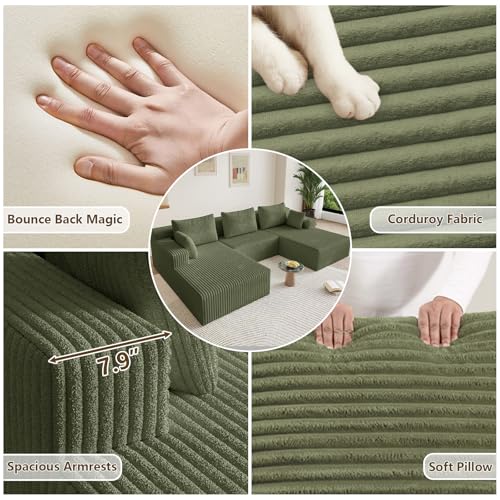 Image of 107 inch Modular Sectional Sleeper Sofa, Boneless Cloud Couch for Living Room, U Shaped 3 Seat Sofa with Deep Seat, Free Combination, Couch in a Box, No Assembly Required (Green)