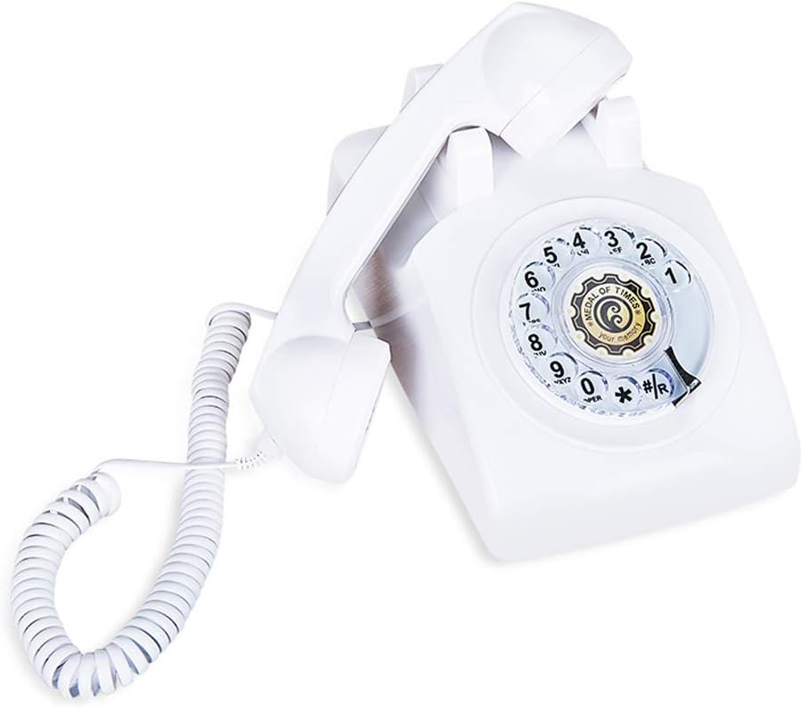 Qdid Retro Style Phone/Rotary Dial Telephone/Vintage Telephone/Classic Desk Phone with Rotary Dialler (Color : White)