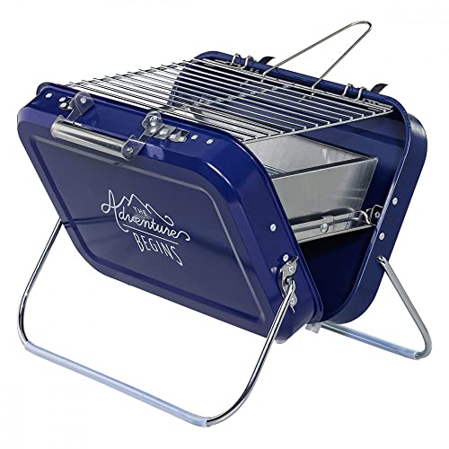 Gentlemen's Hardware GEN 253 Barbecue portable en forme de valise en acier inoxydable avec grille et plateau à charbon inclus Bleu marine 32 x 31,5 x 40 cm