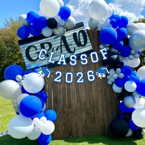 Image of Class of 2026 Graduation Banner University College Grad Garlands Decoration Party Supplies High School Colors Blue White