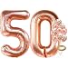 Rose Gold 50 Number Balloons - Large, 5 and 0 Mylar Rose Gold Balloons, 40 Inch | Extra Pack of 10 Latex Baloons, 12 Inch | Great 50th Birthday Party Decorations| 50 Year Old Rose Gold Party Supplies
