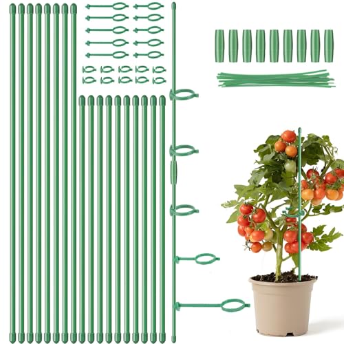 16inch & 12inch Plant Stakes 18Pcs Adjustable Plant Support Stake Plant Sticks for Indoor Outdoor Green Poles with Rings Clips & Ties for Potted Plants Monstera Tomato Orchid Flower