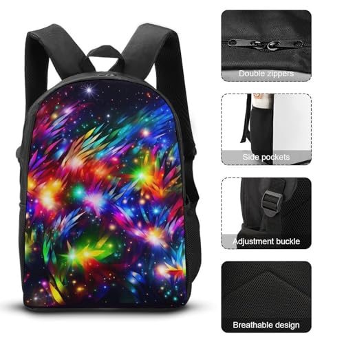 3 Piece Backpack for Women Men Lightweight Causal Daypack Shoulder Bag Set with Insulated Lunch Bag And Pencil Case Organizers Bright Beautiful Colorful Art3