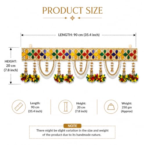 Image of ONESTA Traditional Handmade Door Toran for Main Door | Decorative Bandarwal with Colorful Mirror Design Pearl Chains & Floral Tassels | Festive Door Hanging for Diwali Navratri Wedding & Housewarming Decor 3 Feet (Size 36 Inch Pack 01)