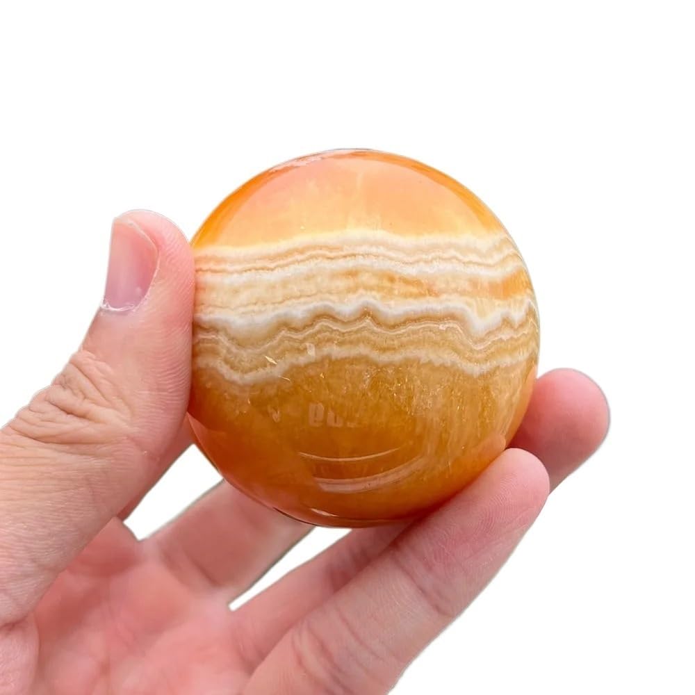 SHFTQXSLAT Beautiful 5-6CM Banded Yellow Orange Calcite Sphere Crystal Ball Gemstone Carving Craft for Home Decor