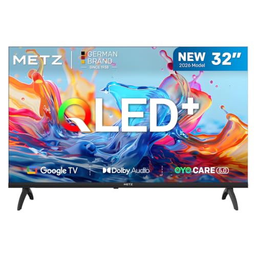 Migliori Smart TV Metz 32 Pollici Smart TV con Google TV Televisore LED, Gen 6 QLED +, HDR 10 Dolby Audio Bluetooth 5,1 EyeCare DVB-T/T2/C/S/S2 Ci+ HEVC Main10, 1.5GB RAM Upgrade (32MQH7000Z, 2026 Nuovo Modello)