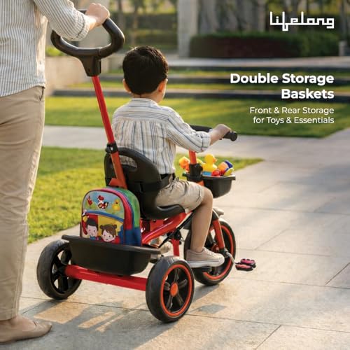 Image of Lifelong Trike Cycle for Kids 2-5 Years Boys & Girl - Baby Cycle - Bicycle for Kids - Bike with 3 EVA Wheels & Basket -Durable Tricycle with Parental Control 30kg Capacity Red & Black