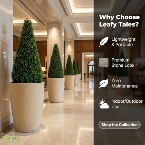 Image of Leafy Tales Modern Round Tower Planter for Home Decor 14 INCH, Highly Durable,Lightweight Indoor Outdoor Planter, Flower Pot Gamla, Pot for Balcony Garden, Vegetables, Flowers & Greenery