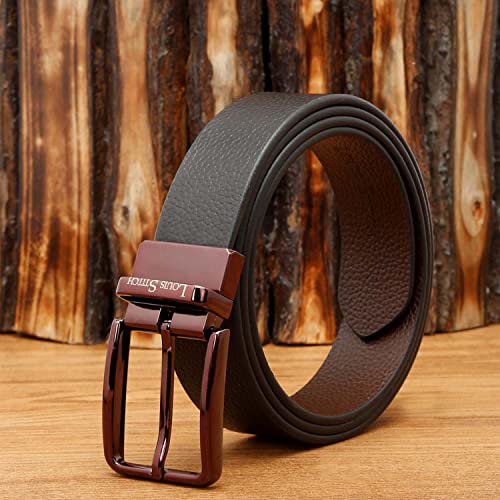 Image of LOUIS STITCH Men's Italian Leather Reversible Belt 1.25 inch (35mm) Handcrafted Formal Waist Band Officewear Men Gents Boys (Brown /Black) (FF-CS-)