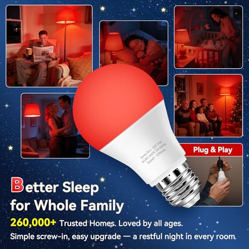 Image of Neporal 670nm Red Light Bulb for Sleep, 100% Blue Light Blocking Bulb for Melatonin Promote, A19 7W 50W Deep Red LED Light Bulb for Lamp, Sleep, Read, Baby Nursery, 2Pack (White When Off, Red When on)