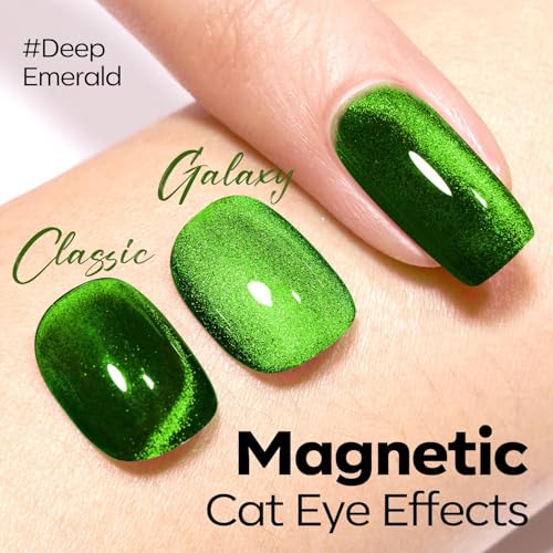 Image of modelones Cat Eye Gel Nail Polish Green Gel Polish Jelly Glass with Magnet Holographic Glitter Shimmer Translucent Sheer Color Magnetic Nail Polish Top Coat Salon DIY at Home 15 ML