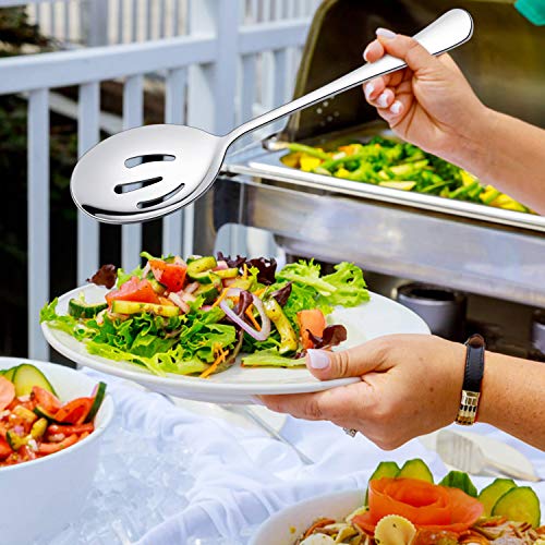 LIANYU 8 Pack Large Serving Spoons, Slotted Serving Spoons, 9.8 Inch Stainless Steel Serving Utensils Spoon Set for Banquet Catering Buffet Dinner Restaurant Party - Thumbnail 5