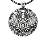 Paw Paw House Om Lotus Mandala Necklace Pendant Tibetan Buddhist Dharma Wheel Meditation Yoga Inspired Bohemian Boho Jewelry