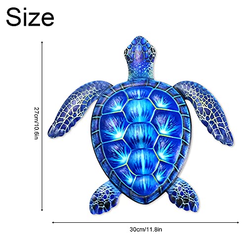 12Inch Large Turtle Wall Decor, Sea Turtle Ocean Hanging Sculpture, Metal Marine Life Theme Wall Decoration For Bathroom Bedroom Swimming Pool (Blue) #TOP1