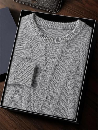 Men's O-Neck Sweater Thick Autumn Winter Cashmere Twist Flower Textured Pullovers Business Tops4