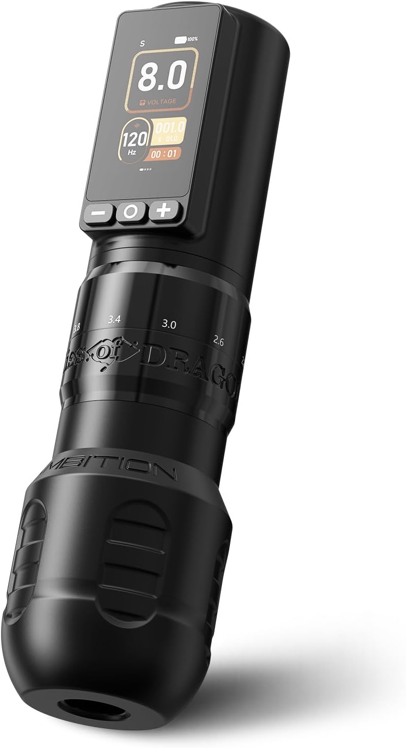 Ambition Wireless Tattoo Machine with 6 Strokes Length 2.2mm-4.2mm Rotary Tattoo Gun Cartridge Pen with 2400mAh Tattoo Pen Brushless Motor Equipment for Tattoo Artists