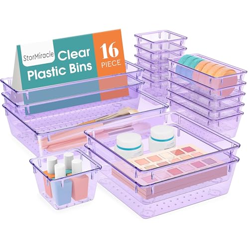 Image of 16 PCS Drawer Organizer Set, 5 Size Bathroom and kitchen organizer Trays