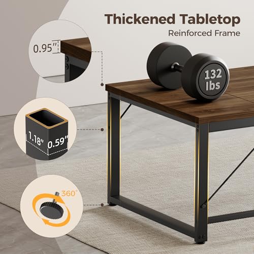 Image of Mericonia 63x28 Inch Computer Desk, 1 inch Thick Large Office Table, Walnut | Modern Simple Style, Heavy Duty Industrial Frame, Large Study & Writing Table for Home Bedroom Work