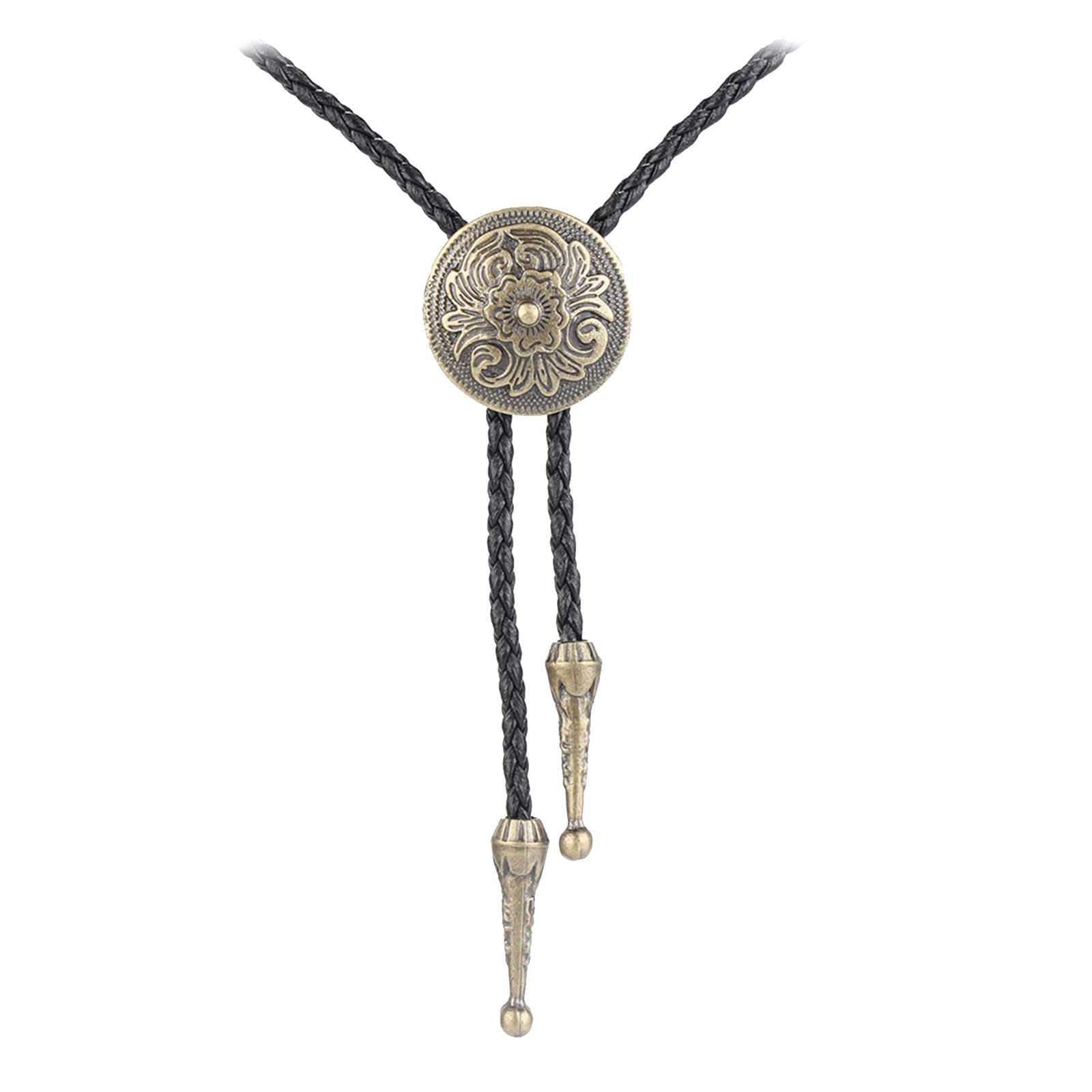 Pitadue Men's Bronze Western Bolo Tie Vintage Bolo Tie Round Bolo Tie Necklace Cowboy Leather Necktie Cowboy Tie Sweater Chain Necklace