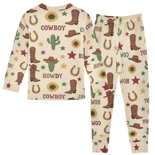 Pajama Sets Long Sleeve Cowboy Theme Pattern Design Soft Comfy Sleepwear 2 Piece PJS 3-8T3