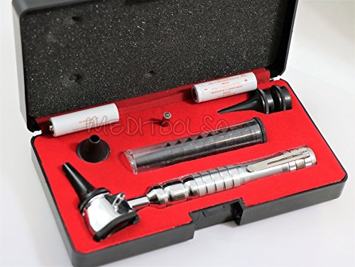 NEW Incredible STAINLESS STEEL 3.2V Pro LED OTOSCOPE Set w/Hard Case + FREE BATTERIES+1 BULB- ( GRAY )