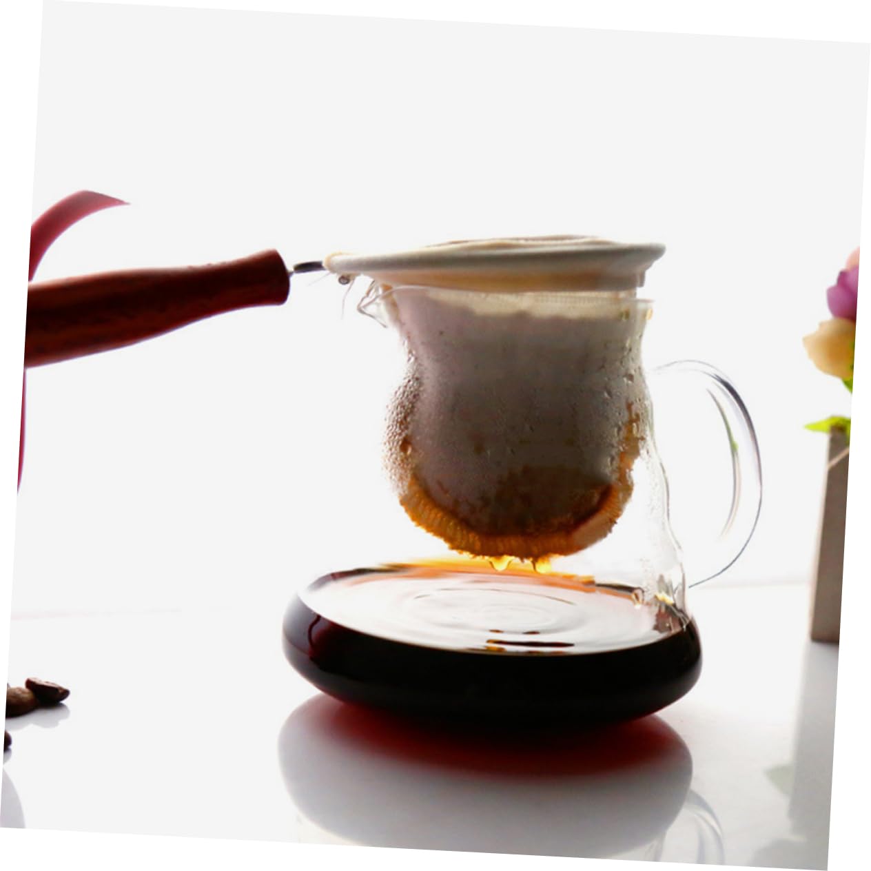 8 Stck. Wiederverwendbarer Flanell Kaffeefilter mit Rutschfestem Holzgriff Waschbarer Stofffilter für Kaffee Tee und Getränke Teiliges Vielseitiges Kaffeezubehör für Zuhause und