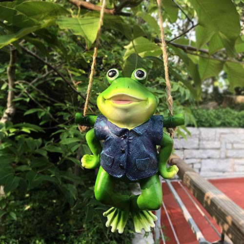pah-macy Décoration de Jardin Figurine Animaux Résine Statues Modèle Créative Décoration Fée Jardin intérieur Jardin extérieur décoration de la Maison-Grenouille Suspendue F Cover