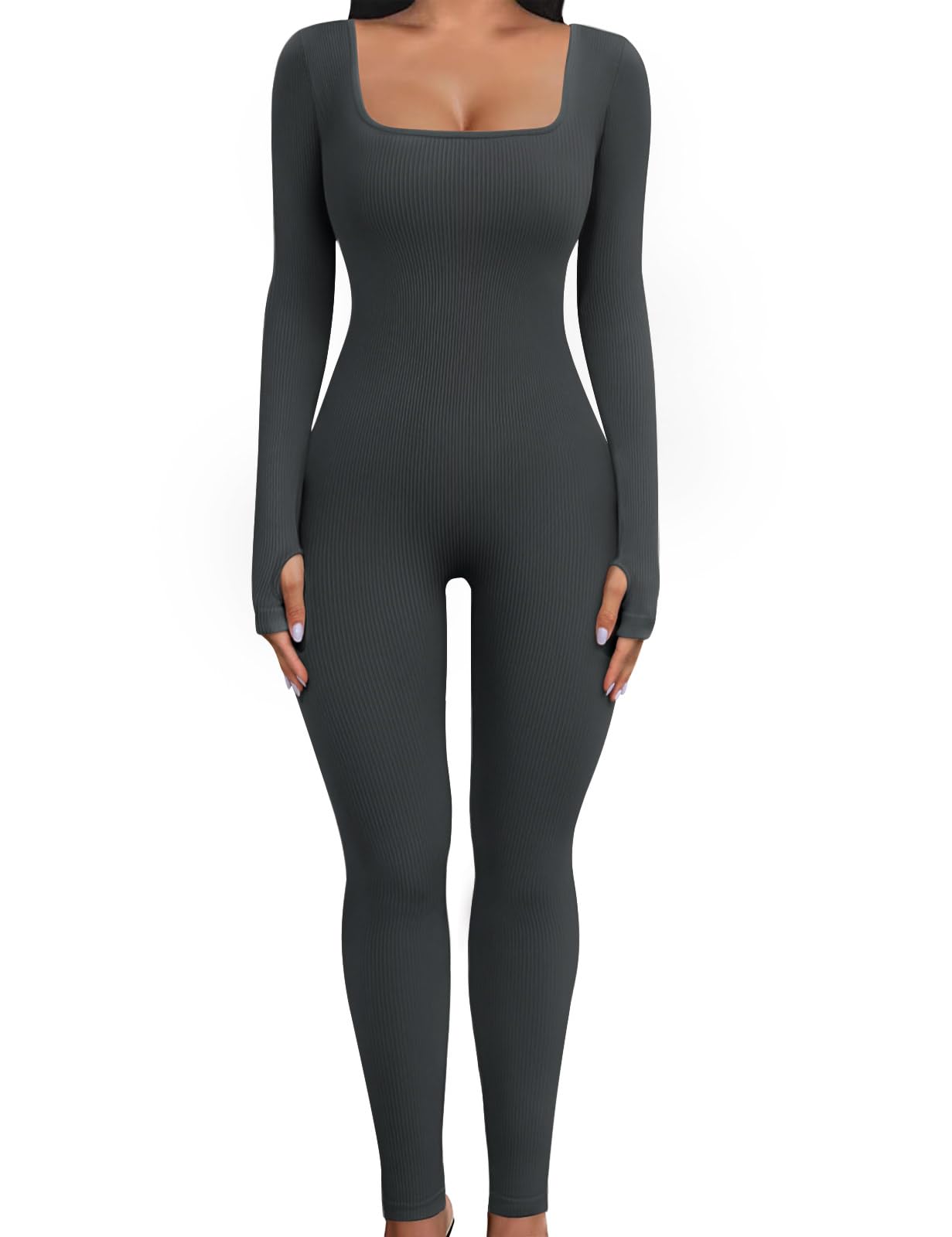 UMIPUBO Tuta Intera Donna Yoga Jumpsuit Sportiva Manica Lunga Tuta Intera Scollo U Completo Tinta Unica One Piece Palestra Leggings Slims Abbigliamento Moda Elastico Rompers Clubwear