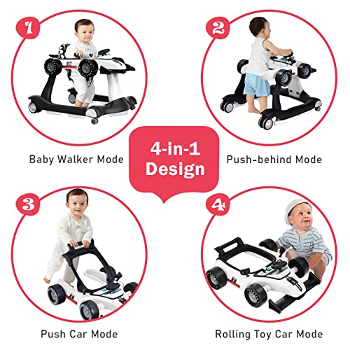 Image of BABY JOY 4-in-1 Baby Walker, Foldable Activity Walker with Adjustable Height & Speed, Music, Lights, Anti-Rollover, Toddler Push Walker, Baby Walker with Wheels for Boys Girls 6-18 Months (White)