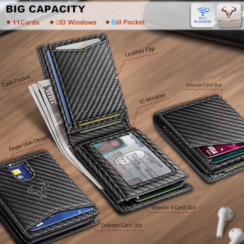 Image of BULLIANT Men Slim Leather Pocket Wallet Bill Holder 11Cards-Genuine Leather | RFID Blocking | Easy Access | Gift Boxed