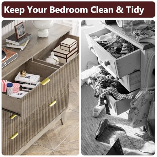 Image of Grey Dresser 8 Drawer Dresser for Bedroom, 47''W Fluted Wooden Dresser Storage Cabinet and Chest of Drawers with Metal Handle, Storage Organizer for Living Room, Hallway, Entryway, Gray
