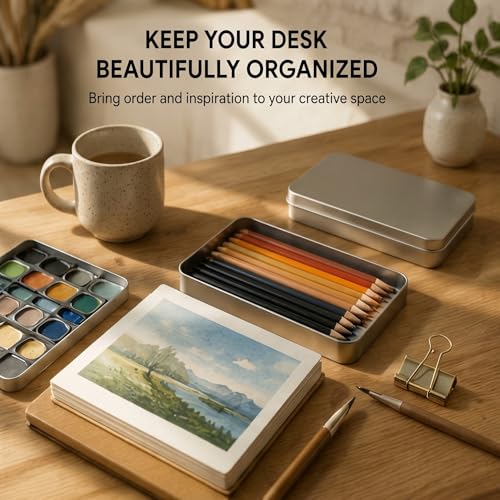 Image of Geiserailie 10 Pack Rectangular Metal Tin Box with Lid Metal Hinged Lid Tin Mini Paint Storage Box Empty Container Storage for Watercolor Jewelry Pen Candy Craft Organizer 7.0 x 4.2 x 0.6'' (Sliver)