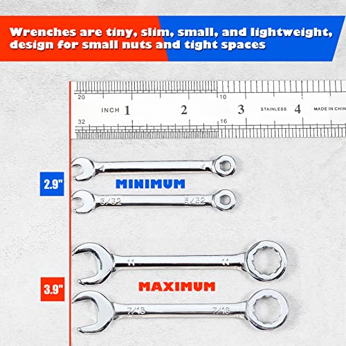 Leontool Small Wrench Set Metric And Sae 20 Pcs Mini Wrenches Open End Box End Wrench Set With Key Rings, Metric 4-11Mm And Sae 5/32 To 7/16 Inch, Ignition Wrenches Labor Day Gifts Tool Gift For Men #TOP4