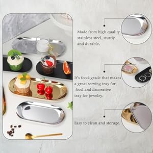 2 pcs Silver Decorative Serving Tray for Bathroom Small Jewelry Tray Long Tray Silver Jewelry Tray Jewelry Bowl Dish Decorative Bathroom Tray–89