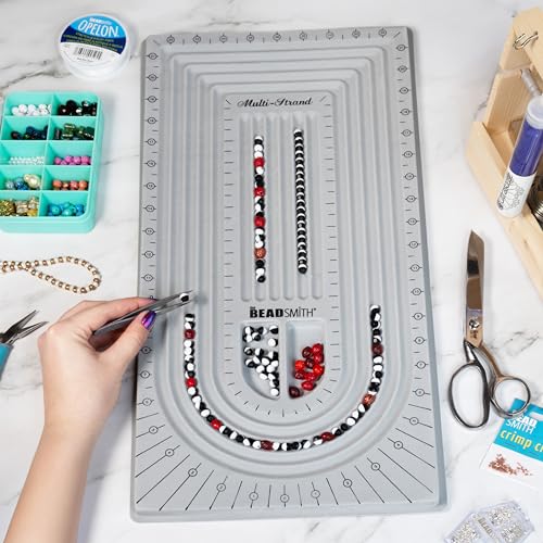 Image of The Beadsmith Bead Board, Grey Flocked | 5 U-Shape and 6 Straight Channels, 10 x 20.5 inches, Design Boards for Creating Bracelets, Necklaces and More