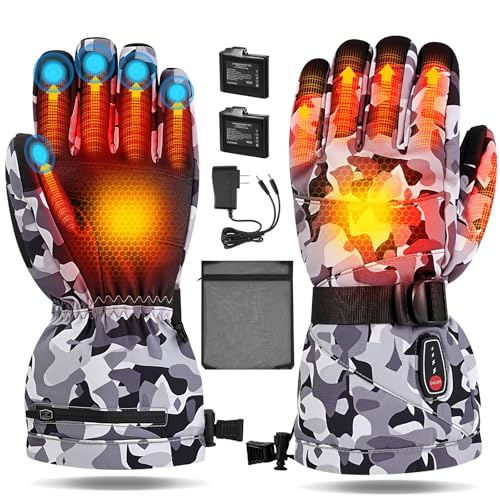 Acroutro Heated Gloves for Men&Women, 5-Temp Settings Camouflage Rechargeable with 7.4V 6400mAh Rechargeable Battery, Waterproof Touchscreen Winter Gloves for Skiing,Motorcycle, Work, Hunting（L）