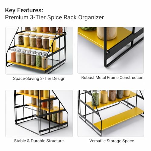 Image of counter top Spice Rack Organizer 3 Step Rack, Spice Seasoning Rack Shelf Holder Organizer Storage for Kitchen Cabinet Pantry (Modern) (kitchen counter)
