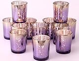 Volens Purple Votive Candle Holders Set of 12, Speckles Mercury Glass Tealight Candle Holder Bulk for Table Wedding Centerpiece, Purple and Gold Party Decorations & Home Decor