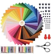40 Farben Bastelfilz Set – Je 15x15 Cm, 1 Mm Dick – Inkl. Fäden, Augen & Füllwatte Für DIY-Projekte